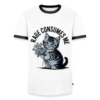 Rage Consumes Me Cat - Men's Ringer Shirt - white/black - Front - AI Model Female 172 light (172cm) & AI Model Male 178 dark (178cm)