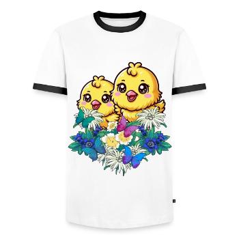 Beginning of Spring Tyrolean Chicks Easter Children Child - Men's Ringer Shirt - white/black - Front - AI Model Female 172 light (172cm) & AI Model Male 178 dark (178cm)