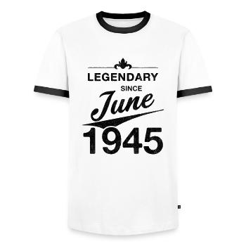 80th Birthday Legendary since June 1945 Volume 45 - Men's Ringer Shirt - white/black - Front - AI Model Female 172 light (172cm) & AI Model Male 178 dark (178cm)