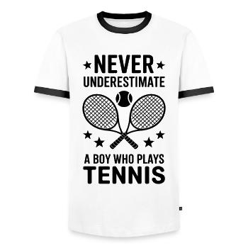 Tennis Dire Garçons Drôle Tennis Cadeau - T-shirt contrasté Homme - blanc/noir - Devant - AI Model Female 172 light (172cm) & AI Model Male 178 dark (178cm)
