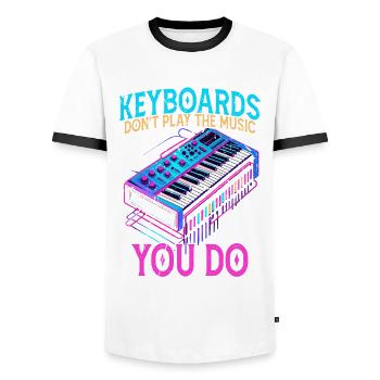Synthesizer Synth Kick Drum DAW - Men's Ringer Shirt - white/black - Front - AI Model Female 172 light (172cm) & AI Model Male 178 dark (178cm)