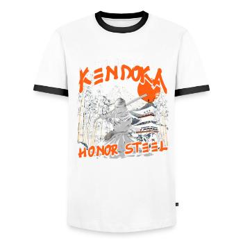 Kendo Japanische Kampfsportarten - Männer Kontrast-T-Shirt - Weiß/Schwarz - Vorne - AI Model Female 172 light (172cm) & AI Model Male 178 dark (178cm)