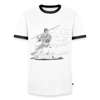 Kendo Japanische Kampfsportarten - Männer Kontrast-T-Shirt - Weiß/Schwarz - Vorne - AI Model Female 172 light (172cm) & AI Model Male 178 dark (178cm)