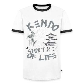 Kendo Japanische Kampfsportarten - Männer Kontrast-T-Shirt - Weiß/Schwarz - Vorne - AI Model Female 172 light (172cm) & AI Model Male 178 dark (178cm)