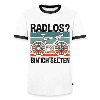 Bikeless cyclists - Men's Ringer Shirt - white/black - Front - AI Model Female 172 light (172cm) & AI Model Male 178 dark (178cm)