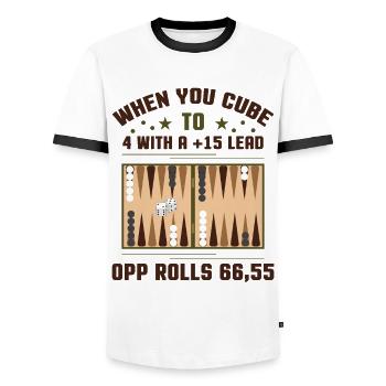 Backgammon Spiel - Männer Kontrast-T-Shirt - Weiß/Schwarz - Vorne - AI Model Female 172 light (172cm) & AI Model Male 178 dark (178cm)