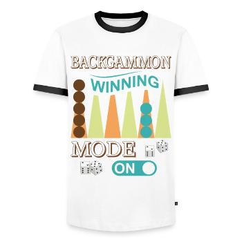 Backgammon Spiel - Männer Kontrast-T-Shirt - Weiß/Schwarz - Vorne - AI Model Female 172 light (172cm) & AI Model Male 178 dark (178cm)