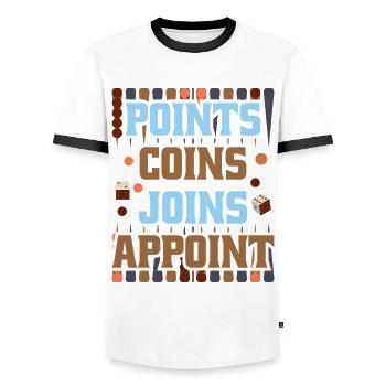 Backgammon Spiel - Männer Kontrast-T-Shirt - Weiß/Schwarz - Vorne - AI Model Female 172 light (172cm) & AI Model Male 178 dark (178cm)