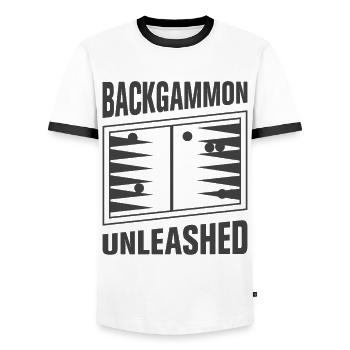 Backgammon Spiel - Männer Kontrast-T-Shirt - Weiß/Schwarz - Vorne - AI Model Female 172 light (172cm) & AI Model Male 178 dark (178cm)