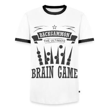 Backgammon Spiel - Männer Kontrast-T-Shirt - Weiß/Schwarz - Vorne - AI Model Female 172 light (172cm) & AI Model Male 178 dark (178cm)