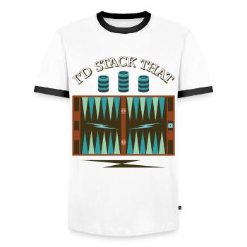 Backgammon Spiel - Männer Kontrast-T-Shirt - Weiß/Schwarz - Vorne - AI Model Female 172 light (172cm) & AI Model Male 178 dark (178cm)