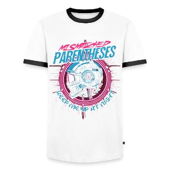 Computational Linguist Mismatched Parentheses - Men's Ringer Shirt - white/black - Front - AI Model Female 172 light (172cm) & AI Model Male 178 dark (178cm)
