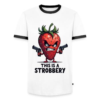 This Is A Strobbery – Lustige Erdbeer Gangster - Männer Kontrast-T-Shirt - Weiß/Schwarz - Vorne - AI Model Female 172 light (172cm) & AI Model Male 178 dark (178cm)