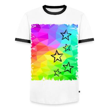 Colorful Stars Gradient Rainbow Colors - Men's Ringer Shirt - white/black - Front - AI Model Female 172 light (172cm) & AI Model Male 178 dark (178cm)
