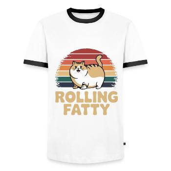 Rolling Fatty Cat Animal Funny Cat - Men's Ringer Shirt - white/black - Front - AI Model Female 172 light (172cm) & AI Model Male 178 dark (178cm)