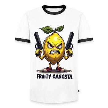 Gangsta fruité – Gangster au citron drôle - T-shirt contrasté Homme - blanc/noir - Devant - AI Model Female 172 light (172cm) & AI Model Male 178 dark (178cm)