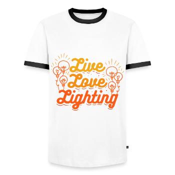 Lighting technician Live Love Lighting - Men's Ringer Shirt - white/black - Front - AI Model Female 172 light (172cm) & AI Model Male 178 dark (178cm)