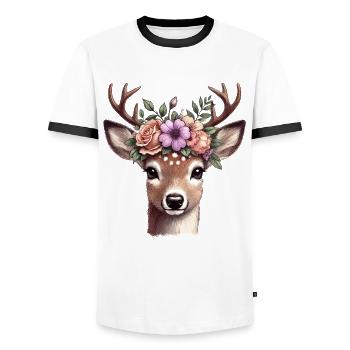Deer, Reindeer, Carnival, Flowers - Men's Ringer Shirt - white/black - Front - AI Model Female 172 light (172cm) & AI Model Male 178 dark (178cm)