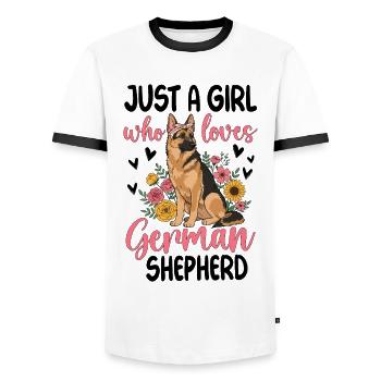 Just A Girl Who Loves German Shepherd - Men's Ringer Shirt - white/black - Front - AI Model Female 172 light (172cm) & AI Model Male 178 dark (178cm)