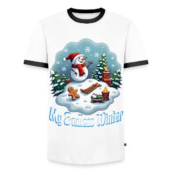 My Endless Winter - Men's Ringer Shirt - white/black - Front - AI Model Female 172 light (172cm) & AI Model Male 178 dark (178cm)
