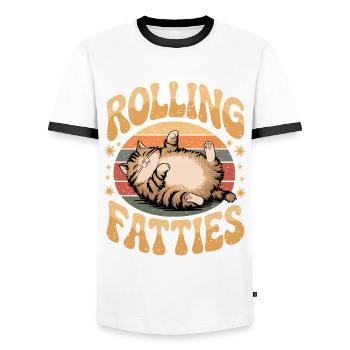 Rolling Fatty Cat Animal Funny Cat - Men's Ringer Shirt - white/black - Front - AI Model Female 172 light (172cm) & AI Model Male 178 dark (178cm)