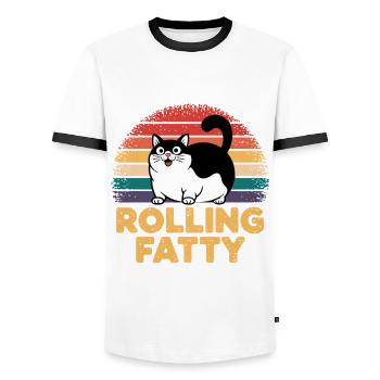 Rolling Fatty Cat Animal Funny Cat - Men's Ringer Shirt - white/black - Front - AI Model Female 172 light (172cm) & AI Model Male 178 dark (178cm)