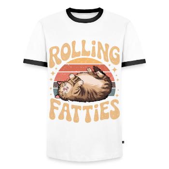 Rolling Fatty Cat Animal Funny Cat - Men's Ringer Shirt - white/black - Front - AI Model Female 172 light (172cm) & AI Model Male 178 dark (178cm)