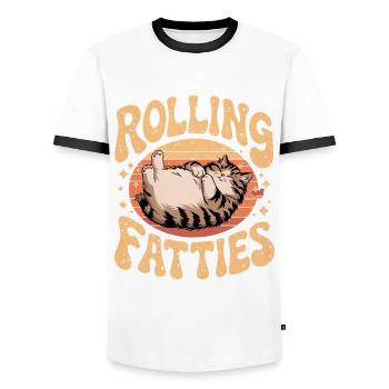 Rolling Fatty Cat Animal Funny Cat - Men's Ringer Shirt - white/black - Front - AI Model Female 172 light (172cm) & AI Model Male 178 dark (178cm)