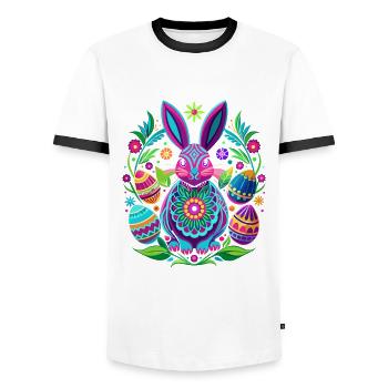 Happy Easter - Osterhase - Osterei - Geschenk - Männer Kontrast-T-Shirt - Weiß/Schwarz - Vorne - AI Model Female 172 light (172cm) & AI Model Male 178 dark (178cm)