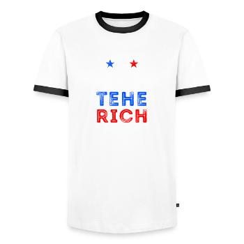 Taxer les riches Amérique - T-shirt contrasté Homme - blanc/noir - Devant - AI Model Female 172 light (172cm) & AI Model Male 178 dark (178cm)