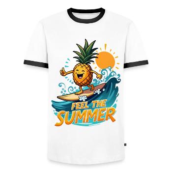 Ananas Surfer Surfen Feel the Summer - Männer Kontrast-T-Shirt - Weiß/Schwarz - Vorne - AI Model Female 172 light (172cm) & AI Model Male 178 dark (178cm)