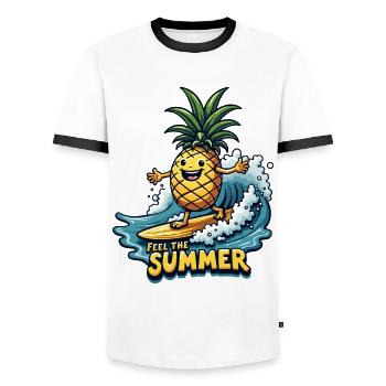 Ananas Surfer Surfen Feel the Summer - Männer Kontrast-T-Shirt - Weiß/Schwarz - Vorne - AI Model Female 172 light (172cm) & AI Model Male 178 dark (178cm)