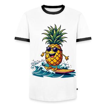 Ananas Surfer Surfen Feel the Summer - Männer Kontrast-T-Shirt - Weiß/Schwarz - Vorne - AI Model Female 172 light (172cm) & AI Model Male 178 dark (178cm)
