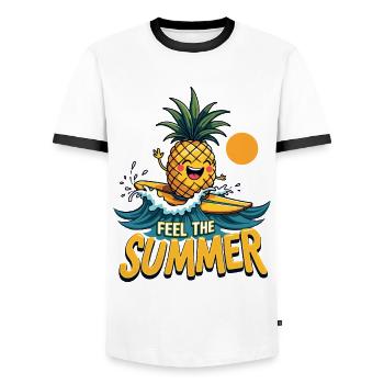 Ananas Surfer Surfen Feel the Summer - Männer Kontrast-T-Shirt - Weiß/Schwarz - Vorne - AI Model Female 172 light (172cm) & AI Model Male 178 dark (178cm)