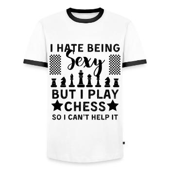 Funny Chess Player Design Chess - Men's Ringer Shirt - white/black - Front - AI Model Female 172 light (172cm) & AI Model Male 178 dark (178cm)