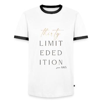 30th Birthday limited edition since 1995 Gift - Men's Ringer Shirt - white/black - Front - AI Model Female 172 light (172cm) & AI Model Male 178 dark (178cm)