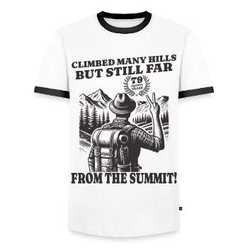 Funny Wanderer Birthday 79 Years - Men's Ringer Shirt - white/black - Front - AI Model Female 172 light (172cm) & AI Model Male 178 dark (178cm)