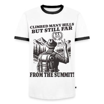 Funny Wanderer Birthday 77 Years - Men's Ringer Shirt - white/black - Front - AI Model Female 172 light (172cm) & AI Model Male 178 dark (178cm)
