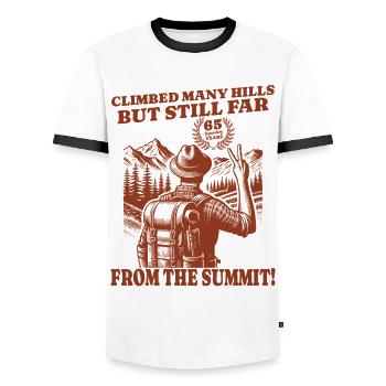 Funny Wanderer Birthday 65 Years - Men's Ringer Shirt - white/black - Front - AI Model Female 172 light (172cm) & AI Model Male 178 dark (178cm)
