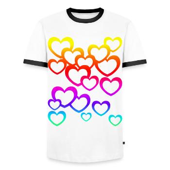 bunte Herzen Farbverlauf Regenbogen Herzsymbol - Männer Kontrast-T-Shirt - Weiß/Schwarz - Vorne - AI Model Female 172 light (172cm) & AI Model Male 178 dark (178cm)