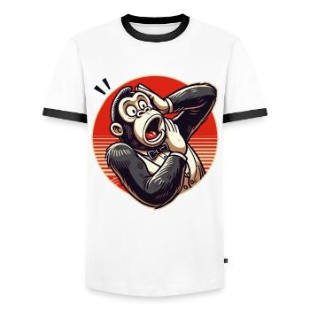 Surprised Retro Gentleman Gorilla - Men's Ringer Shirt - white/black - Front - AI Model Female 172 light (172cm) & AI Model Male 178 dark (178cm)