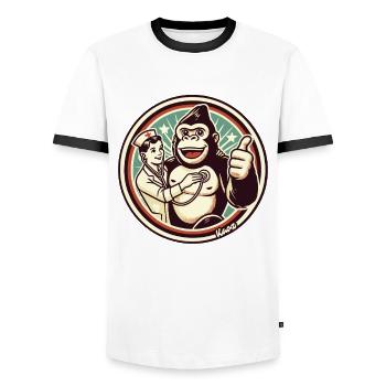 Systematic health – gorilla with thumbs up - Men's Ringer Shirt - white/black - Front - AI Model Female 172 light (172cm) & AI Model Male 178 dark (178cm)