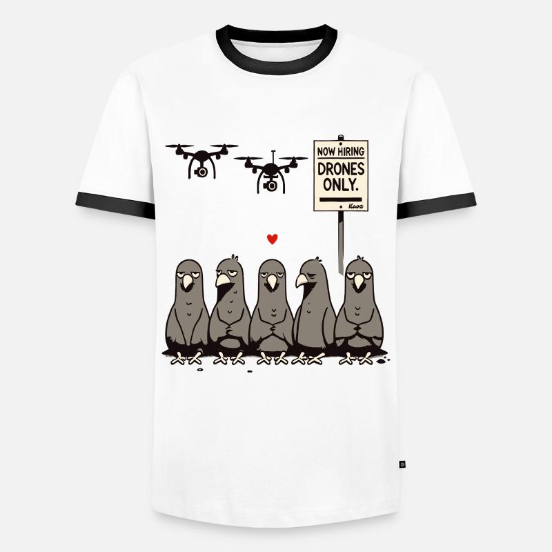 Pigeons unemployed – drones take over - Men's Ringer Shirt - white/black