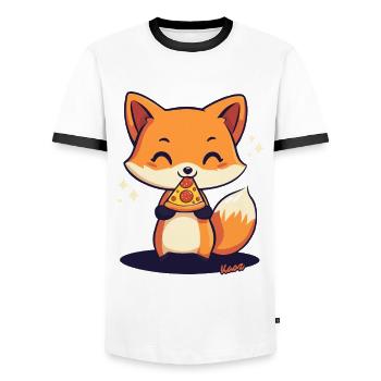 Cute kawaii fox with pizza - Men's Ringer Shirt - white/black - Front - AI Model Female 172 light (172cm) & AI Model Male 178 dark (178cm)