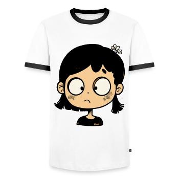 Thoughtful cartoon girl - Men's Ringer Shirt - white/black - Front - AI Model Female 172 light (172cm) & AI Model Male 178 dark (178cm)