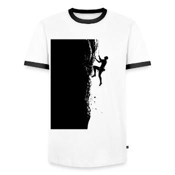 Klettern in den Alpen: Am Limit beim Felsklettern - Männer Kontrast-T-Shirt - Weiß/Schwarz - Vorne - AI Model Female 172 light (172cm) & AI Model Male 178 dark (178cm)