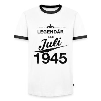 80th Birthday Legendary since July 1945 Volume 45 - Men's Ringer Shirt - white/black - Front - AI Model Female 172 light (172cm) & AI Model Male 178 dark (178cm)