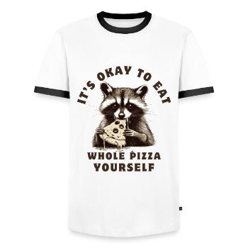Raccoon eating pizza - Men's Ringer Shirt - white/black - Front - AI Model Female 172 light (172cm) & AI Model Male 178 dark (178cm)
