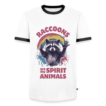Raccoon Splashes of Color Rainbow - Men's Ringer Shirt - white/black - Front - AI Model Female 172 light (172cm) & AI Model Male 178 dark (178cm)