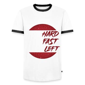 Kickball Joueur Coup de pied Dur Courir Rapide Tourner à gauche - T-shirt contrasté Homme - blanc/noir - Devant - AI Model Female 172 light (172cm) & AI Model Male 178 dark (178cm)